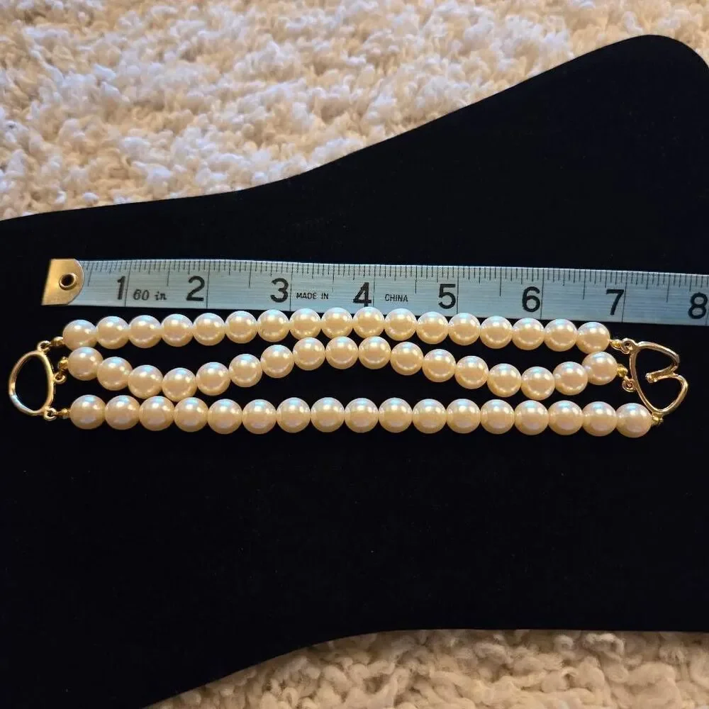 3 strand Pearl Bracelet Gold Clasp Ivory